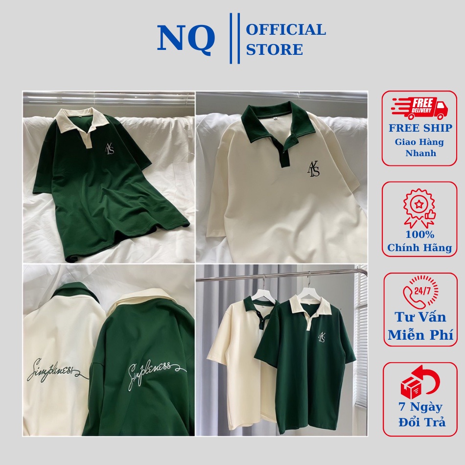 Áo thun polo from rộng nam nữ unisex ATYS 2 màu Xanh Lá , Kem chất thun cá sấu cotton cao cấp , chất đẹp giá xưởng