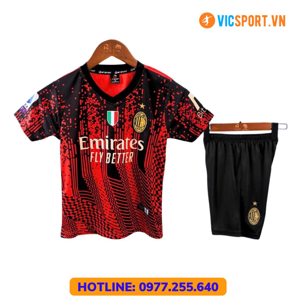 Áo bóng Đá Trẻ Em AC MILAN, Quần Áo Đá Banh Cho Bé CLB Ac Milan 2023 - 2024 Vải Thun Lạnh HP - Vicsport