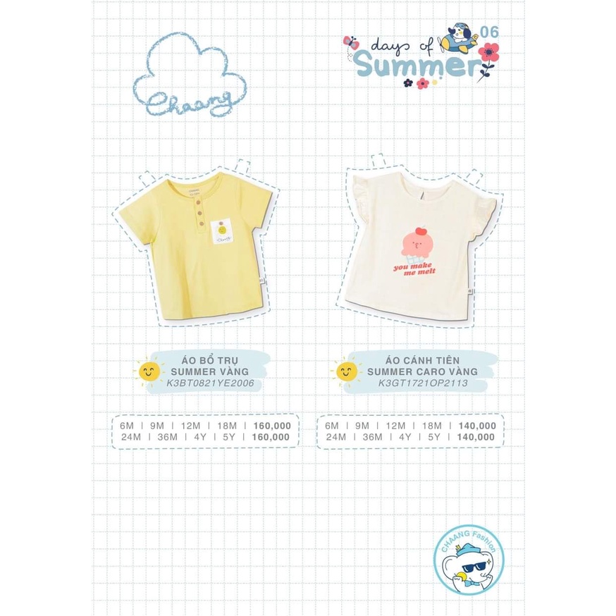 Chaang áo cotton bổ trụ summer vàng cho bé trai