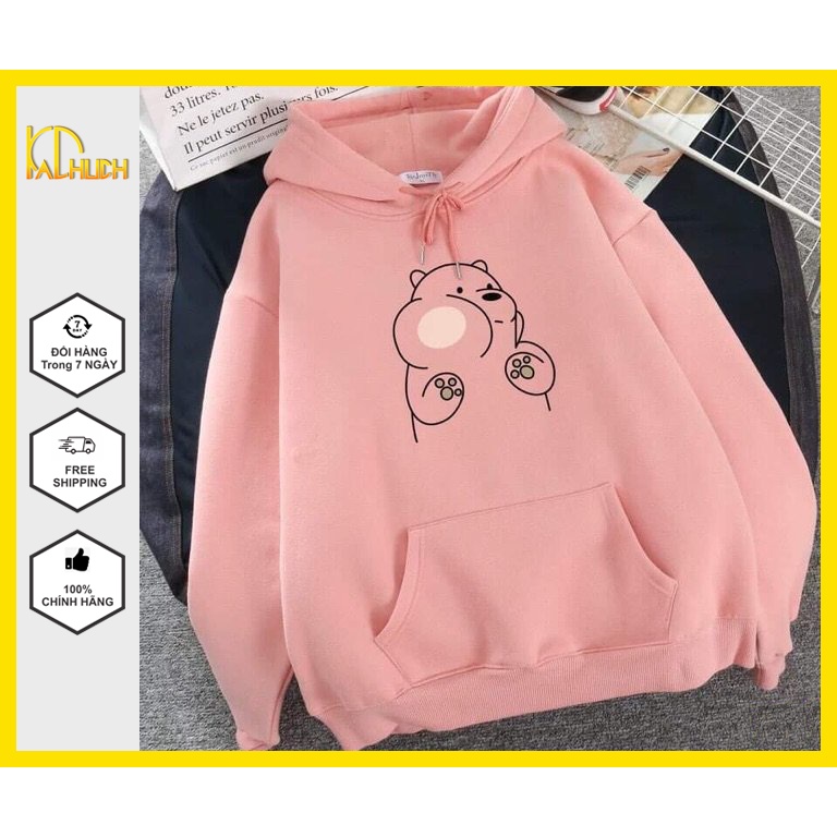 Áo hoodie nam nữ in gấu má hồng,vải nỉ mềm mịn nón 2 lớp