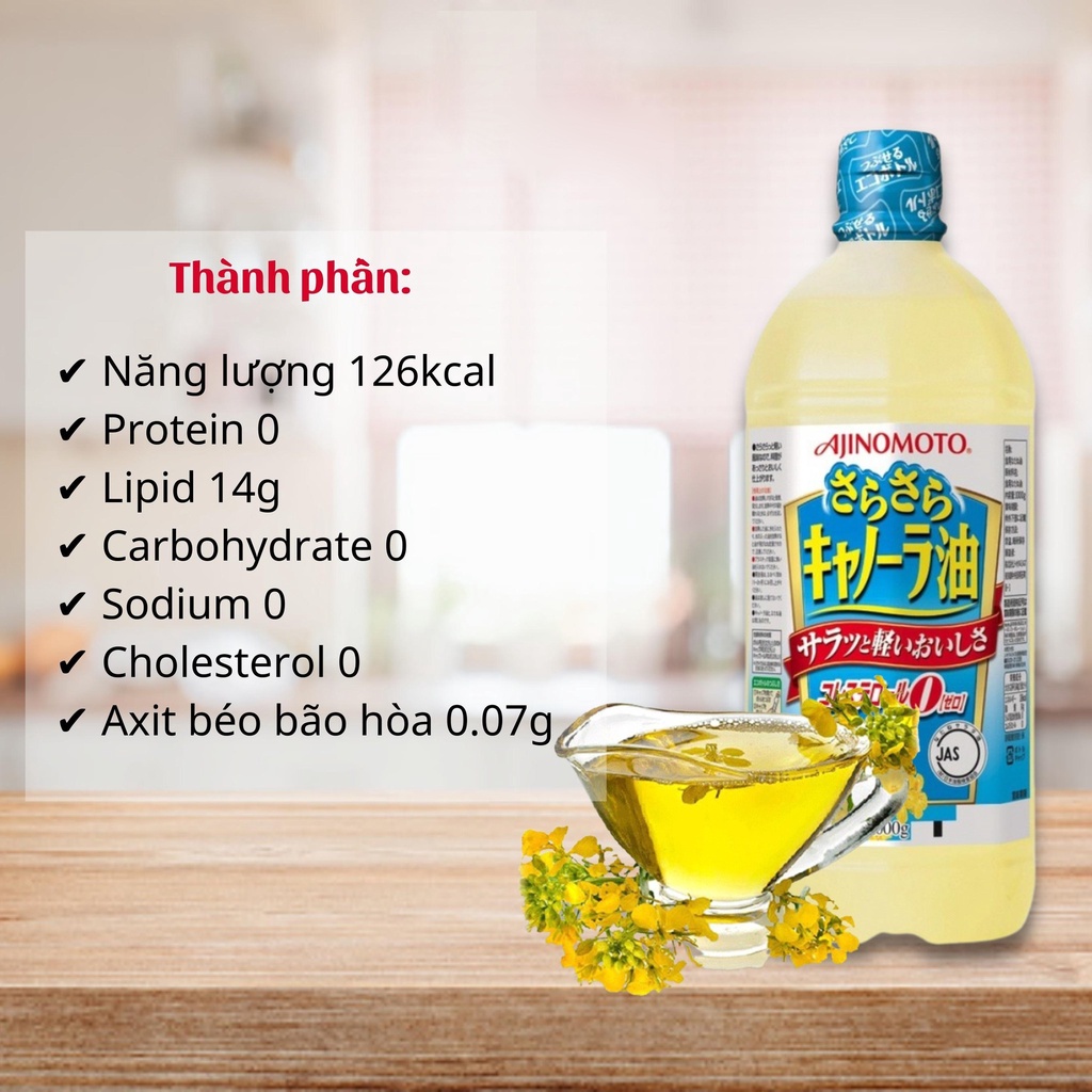 Dầu Ăn Hoa Cải Hạt Cải Nguyên Chất Ajinomoto Nhật Cho Bé Ăn Dặm Chai 1 Lít Bổ Sung Omega Tách Béo Ăn Kiêng