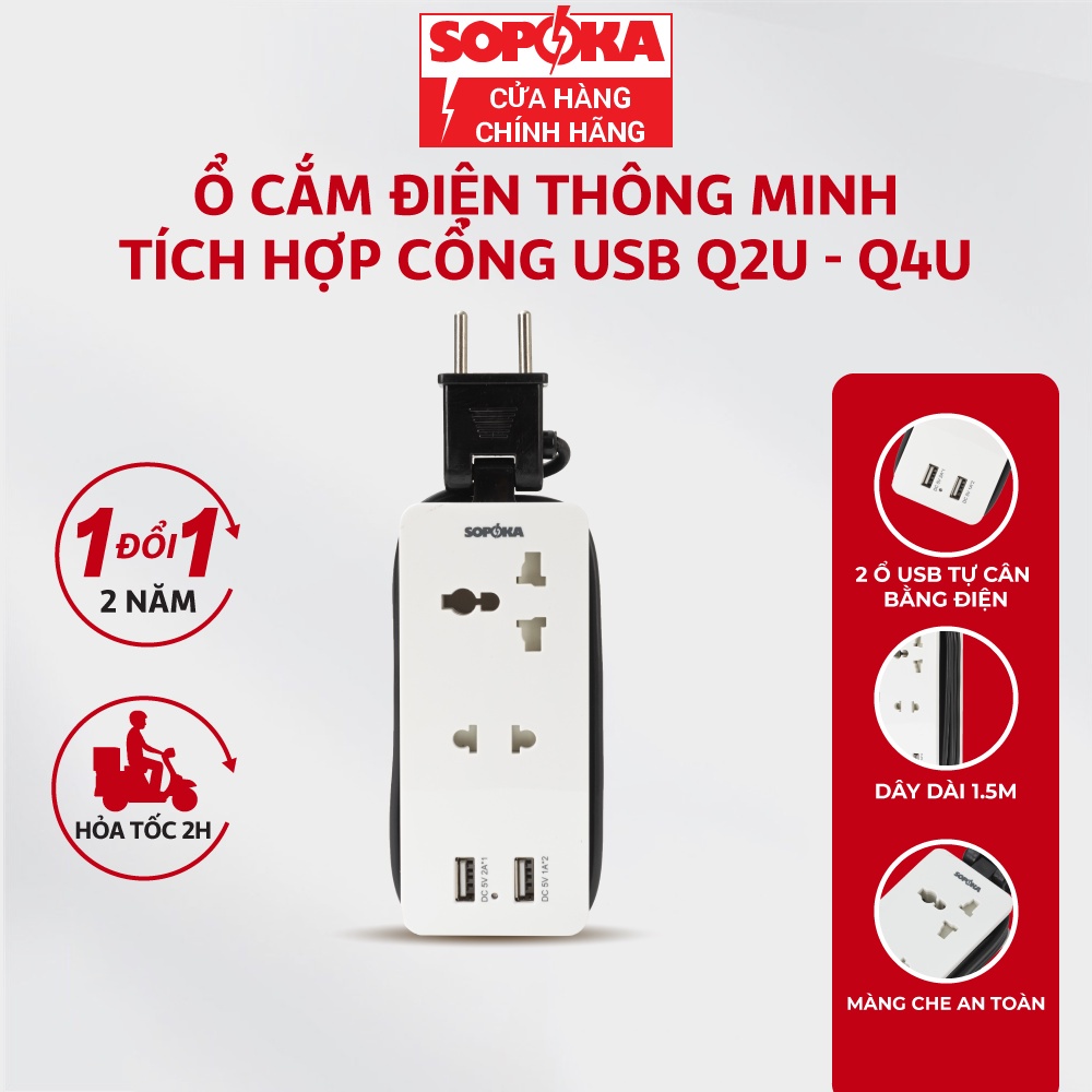 Ổ cắm điện , ổ điện thông minh SOPOKA tích hợp cổng USB tiện lợi cắm điện thoại