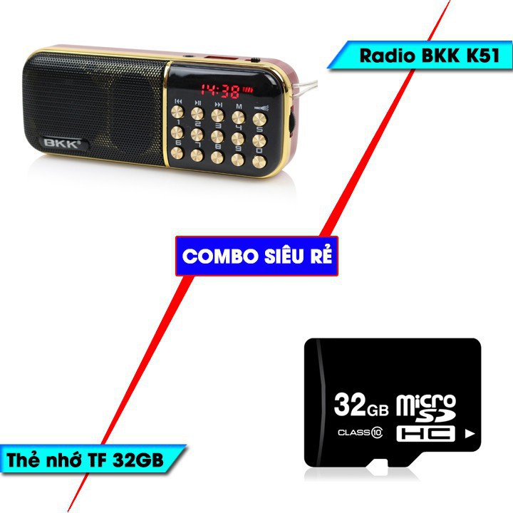 Miễn Phí Vận Chuyển  Máy nghe nhạc thẻ nhớ, USB, nghe kinh phật, nghe đài FM BKK K51 + Combo Thẻ nhớ