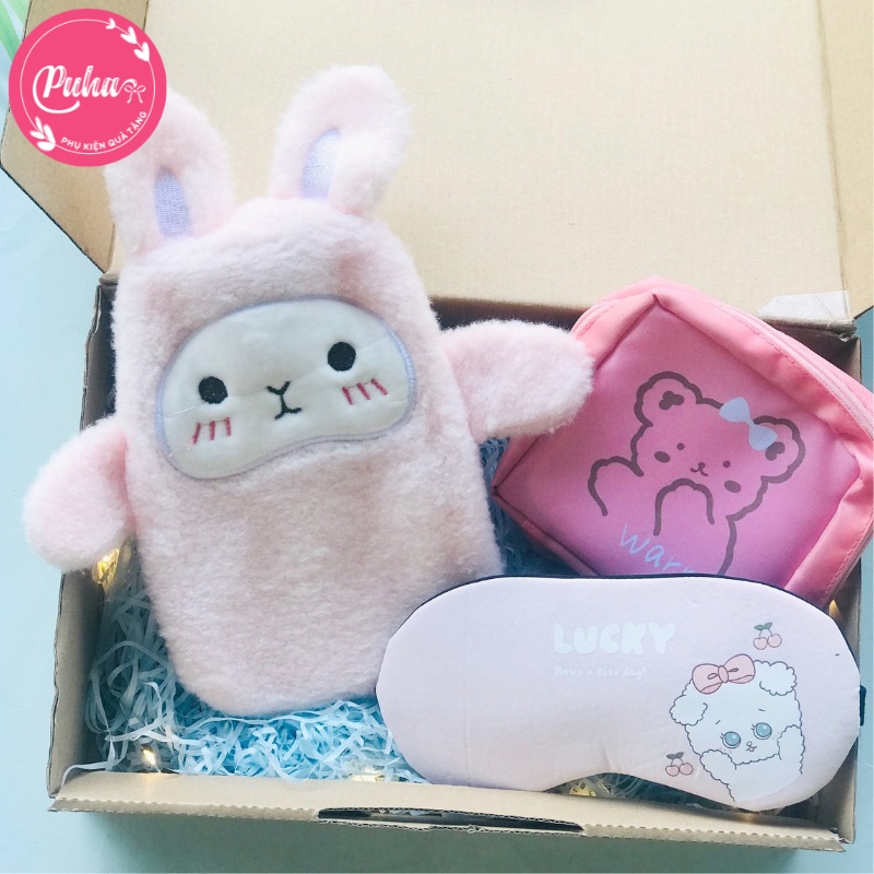 Gift box túi chườm bụng kinh PUHA - Set quà tặng sinh nhật, dịp đặc biệt cho chị em phụ nữ người thân bạn bè