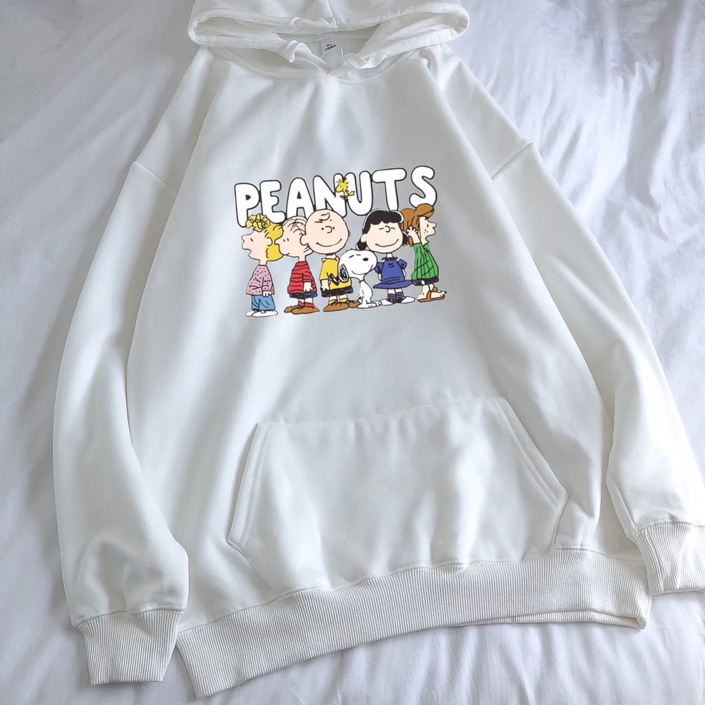 Áo Hoodie Peanuts MEANSTORE nỉ lót bông có mũ oversize unisex nam nữ form rộng phong cách Hàn Quốc - Màu be, trắng
