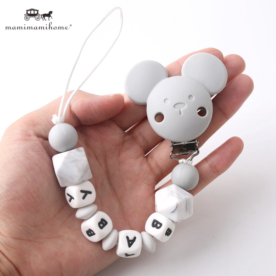 Dây silicon MAMIMAMIHOME xỏ hạt hình gấu có kẹp giữ ti giả dễ thương thời trang cho bé