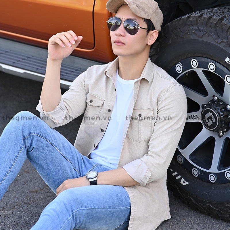 Áo khoác sơ mi nam The GMEN Kaki Double Pocket Shirt chất vải kaki 100% cotton
