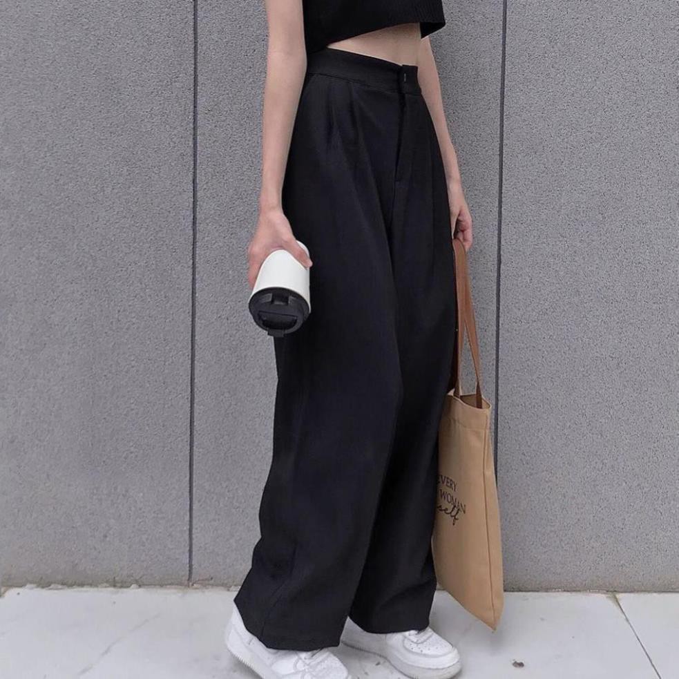 Quần ống rộng nữ lưng cao 𝐔𝐋𝐙𝐙𝐀𝐍𝐆 Style Hàn Quốc chất vải cát Hàn - Dáng quần suông mềm mại dài 100cm - Lola Fashion | BigBuy360 - bigbuy360.vn
