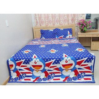 Sale Bộ ga gối poly họa tiết DOREMON CHẤM BI 1m6