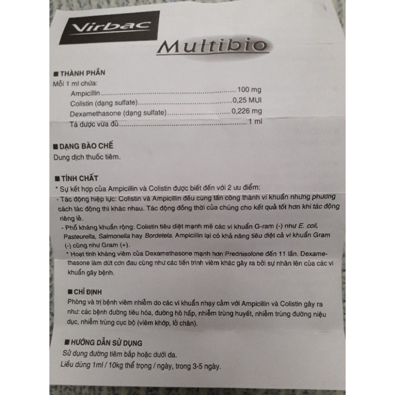 Multibio 100ml. chích viêm khớp, tiêu chảy, viêm niệu d.ụ.c