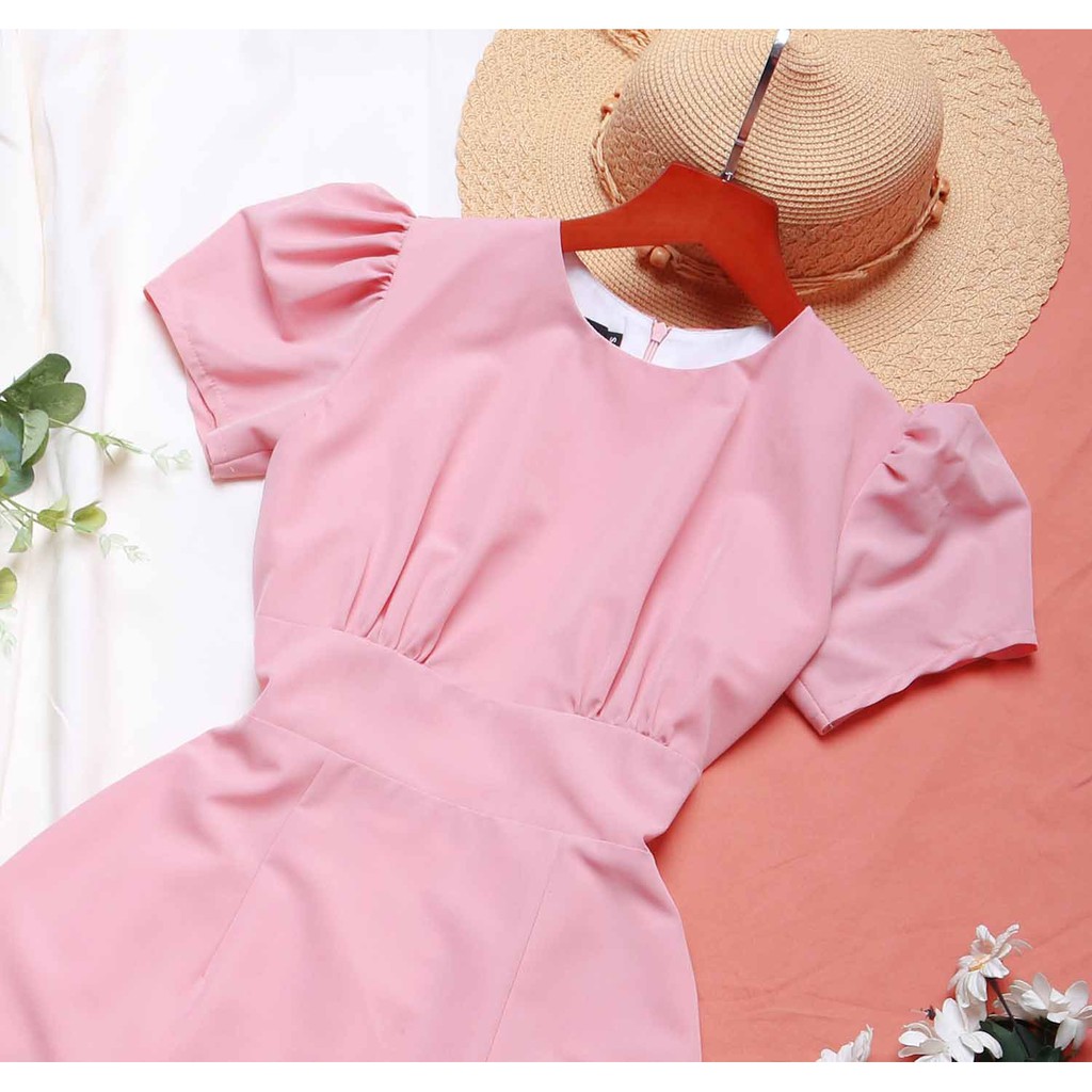 Đầm công sở đẹp thiết kế xòe đuôi cá tay ngắn thanh lịch hồng cánh sen thời trang đi làm đi tiệc - Thời trang Lux W