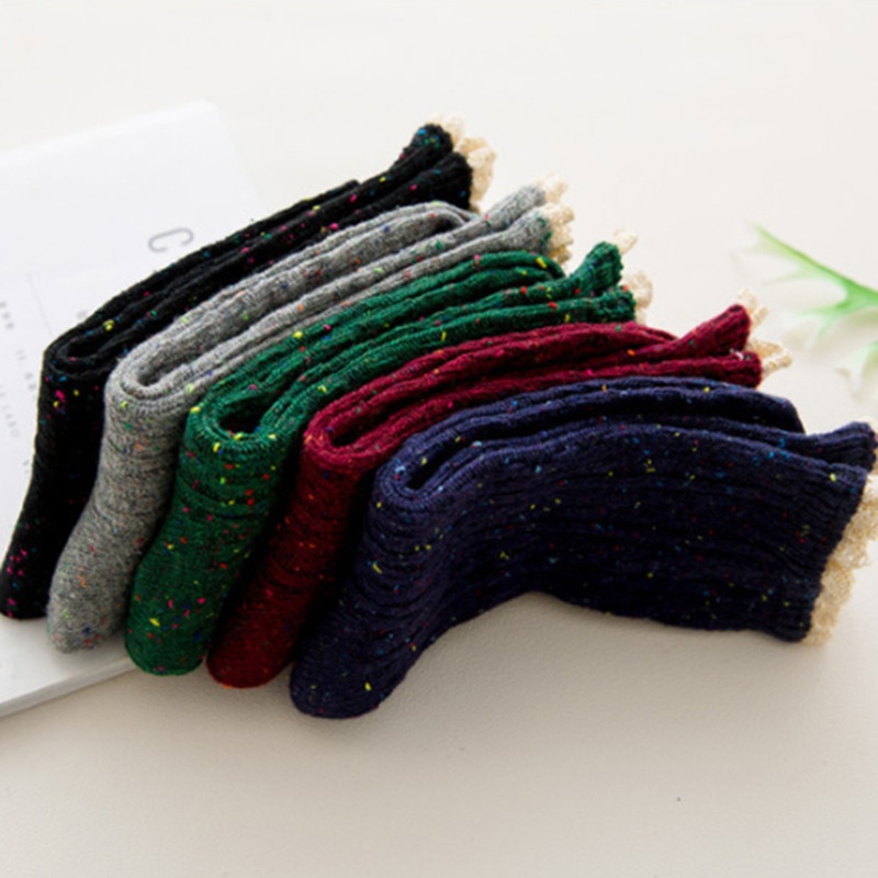 Female Autumn and Winter Lace Warm  Socks Women's Socks Japanese Retro Point Yarn Socks Fashion Girl | BigBuy360 - bigbuy360.vn