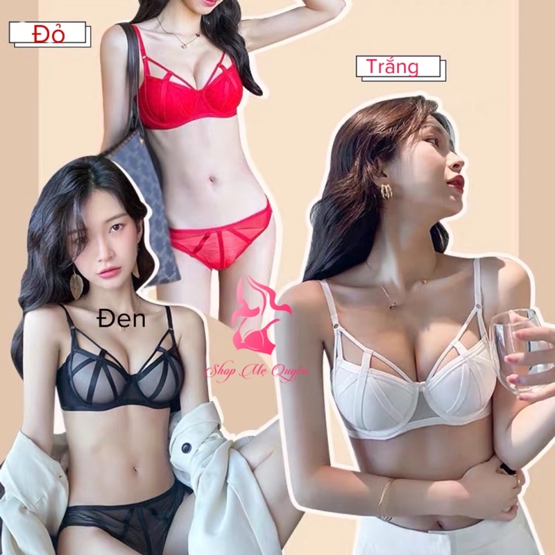 Bộ lót lưới phối dây ngọt ngào sexy, mút đệm 3cm có gọng nâng ngực gợi cảm