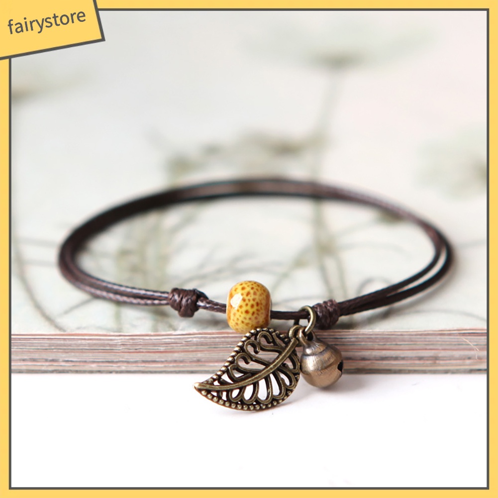 Vòng tay dây da mặt hình lá phong cách cổ điển cho cặp đôi