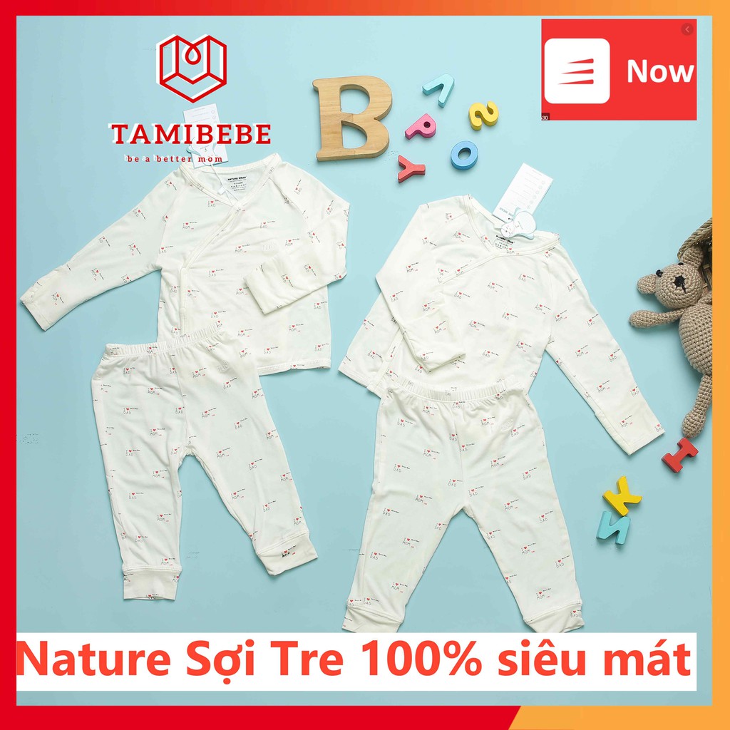 Quần áo trẻ em Nature Wear - Bộ quần áo dài cài chéo sơ sinh Nature wear TAMIBEBE