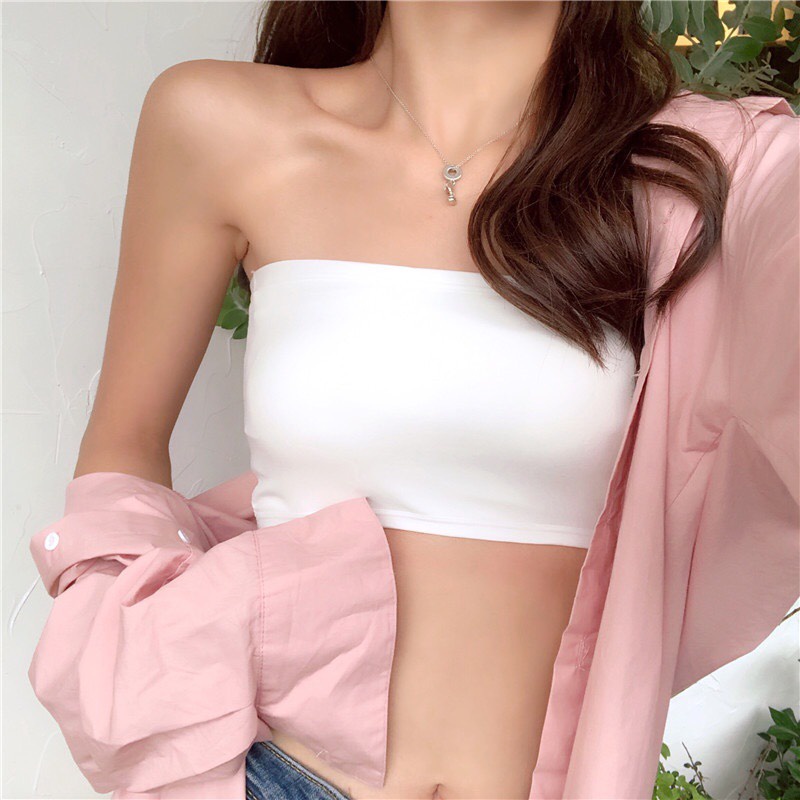 Áo croptop không dây dáng ôm co giãn màu trơn đen trắng BZ001 | BigBuy360 - bigbuy360.vn