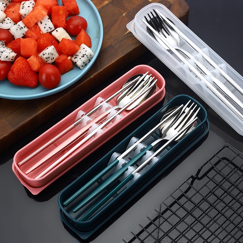 Bộ đũa muỗng nĩa thìa inox 304 dụng cụ ăn cơm trưa văn phòng dã ngoại cá nhân