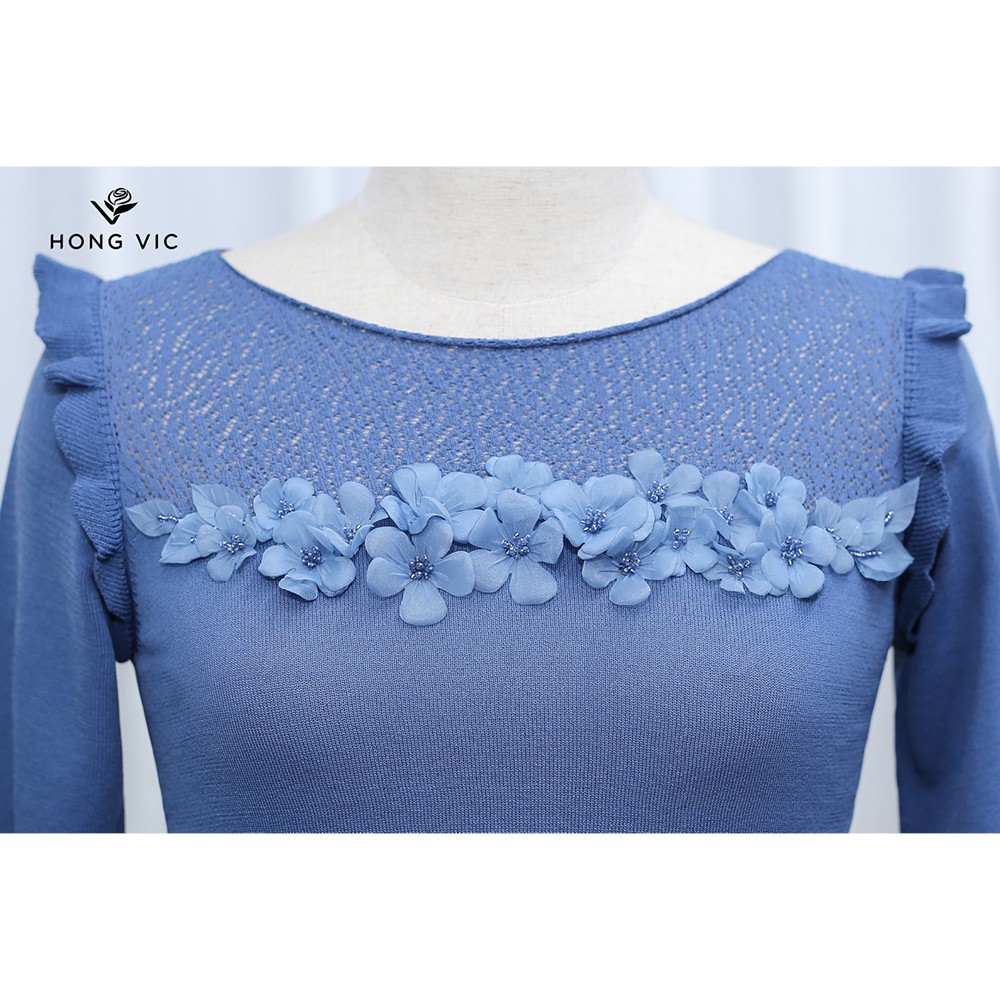 Áo kiểu nữ thiết kế Hongvic cotton len lam tay bèo AL13
