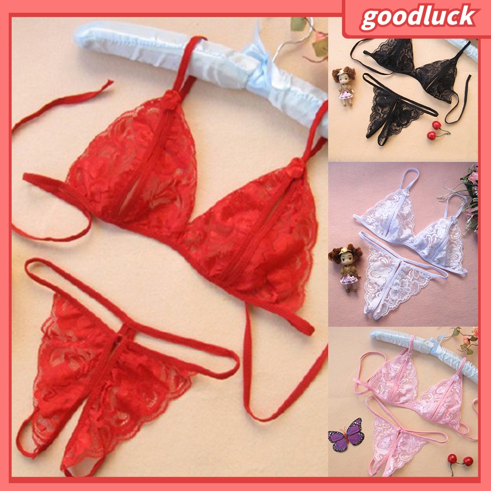 Set áo ngực quần lót lọt khe trang trí ren phong cách gợi cảm