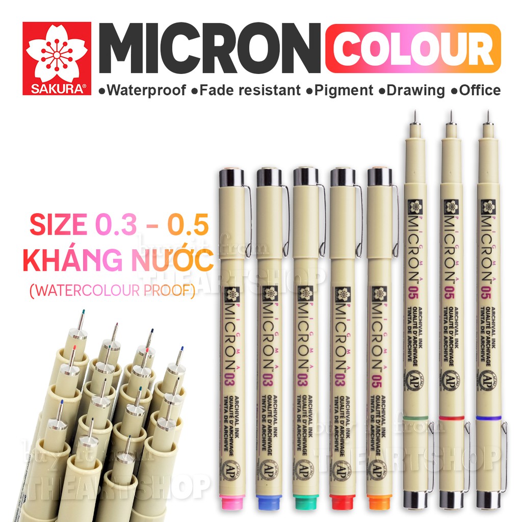 Bút line màu đi nét chuyên nghiệp SAKURA PIGMA MICRON size 0.3/0.5