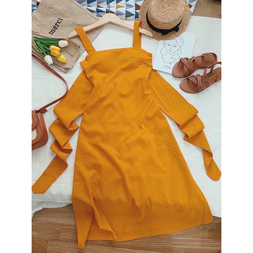 Đầm Maxi Đi Biển Vàng Nghệ Hai Dây Nơ Sau [Ảnh Thật Cuối] - DM935 | BigBuy360 - bigbuy360.vn