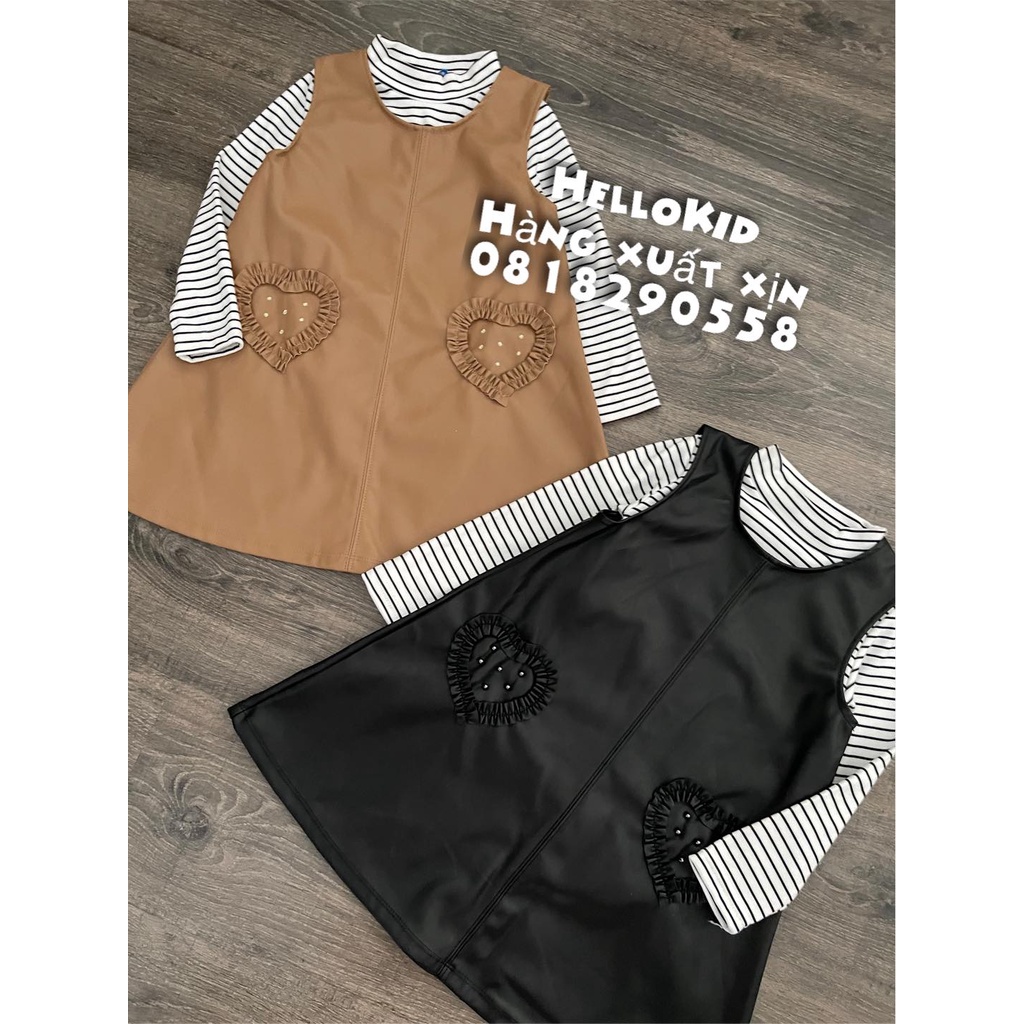 V226- Váy da kèm áo thun kẻ