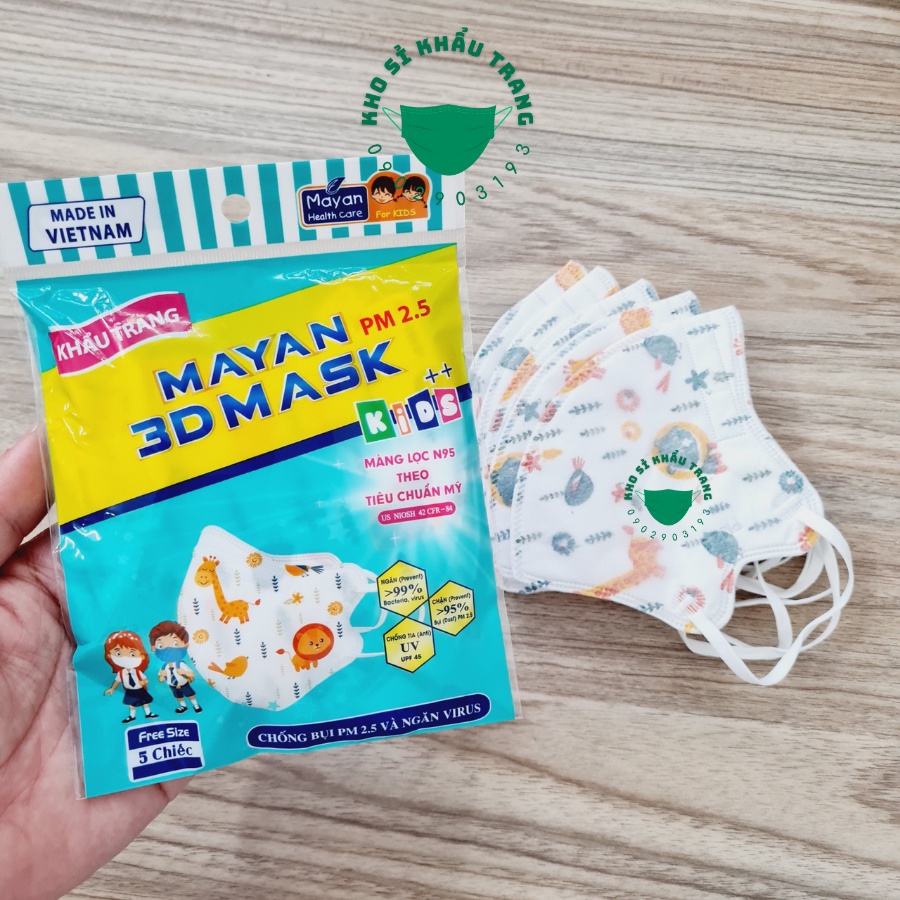 Khẩu trang Mayan PM 2.5 3D mask for kids túi 5 cái