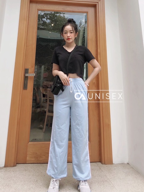 Quần dài nữ 3 sọc ống rộng dáng suông ( Hình Thật 100% )