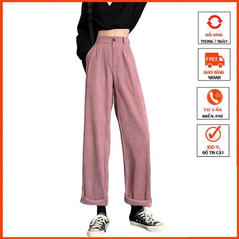 Quần Ống Rộng Nữ Dài Vải Nhung Tăm Cạp Khóa Thời Trang - M058
