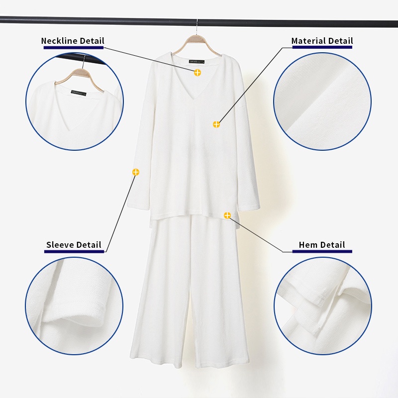 Bộ trang phục ZANZEA dành cho nữ thiết kế áo cổ chữ V tay dài quần eo cao co giãn ống rộng thời trang