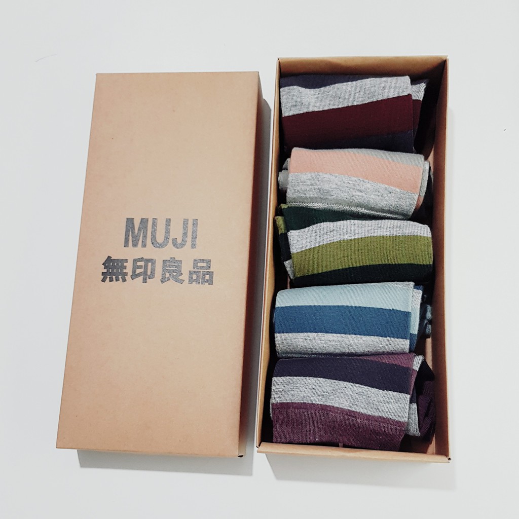 Hộp 5 đôi tất xọc cổ cao MUJI nam cotton xuất nhật