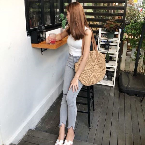 Labonia-Túi xách Labonia bằng rơm hình tròn cỡ lớn thời trang mùa hè cho nữ