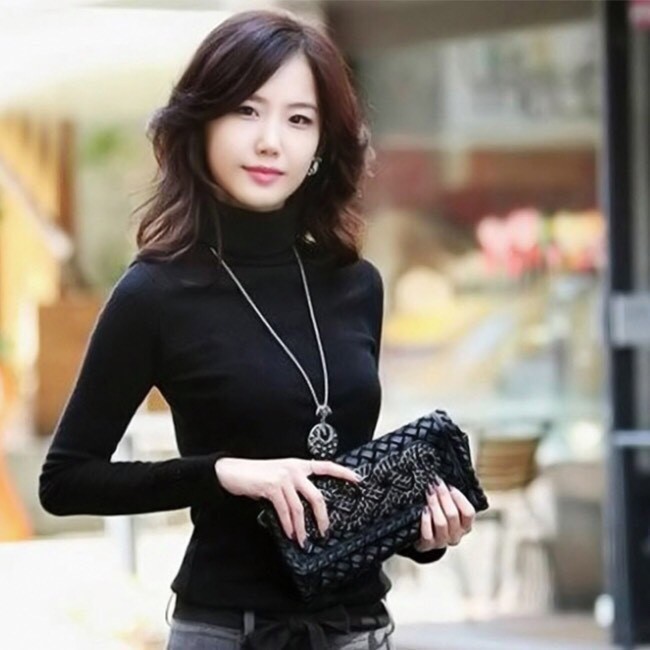 Áo thun lụa dài tay cổ lọ xinh xinh