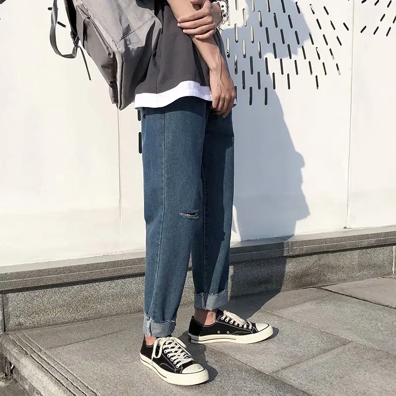 Quần Jeans Dài Rách Gối Thời Trang Dành Cho Nam