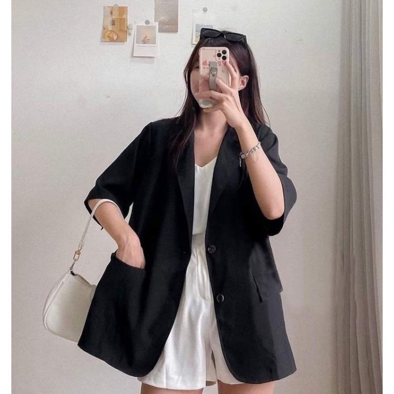 Áo blazer nữ- áo vest nữ cộc tay chất mát dáng rộng 2 khuy thanh lịch hot trendy - khoác ngoài