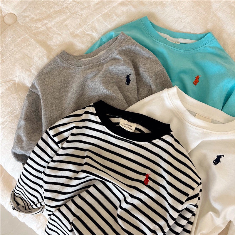 Áo Thun Tay Dài Họa Tiết Kẻ Sọc Thời Trang Xuân Thu Mới Cho Bé