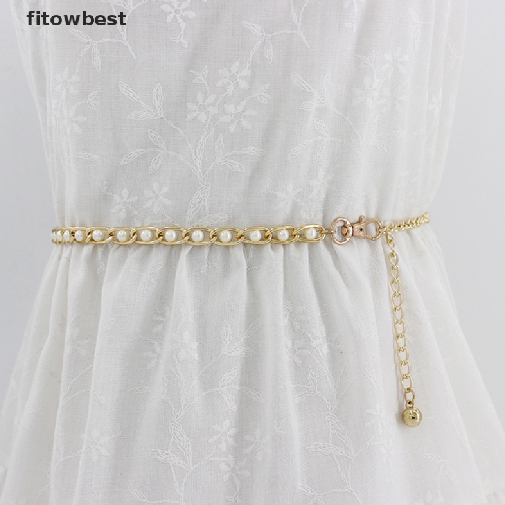 Thắt Lưng Dây Xích Đính Hạt Ngọc Trai Có Thể Điều Chỉnh Thời Trang Cho Nữ