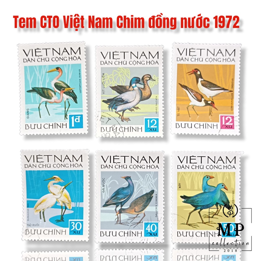 Tem sưu tập Tem CTO Việt Nam Chim đồng nước 1972