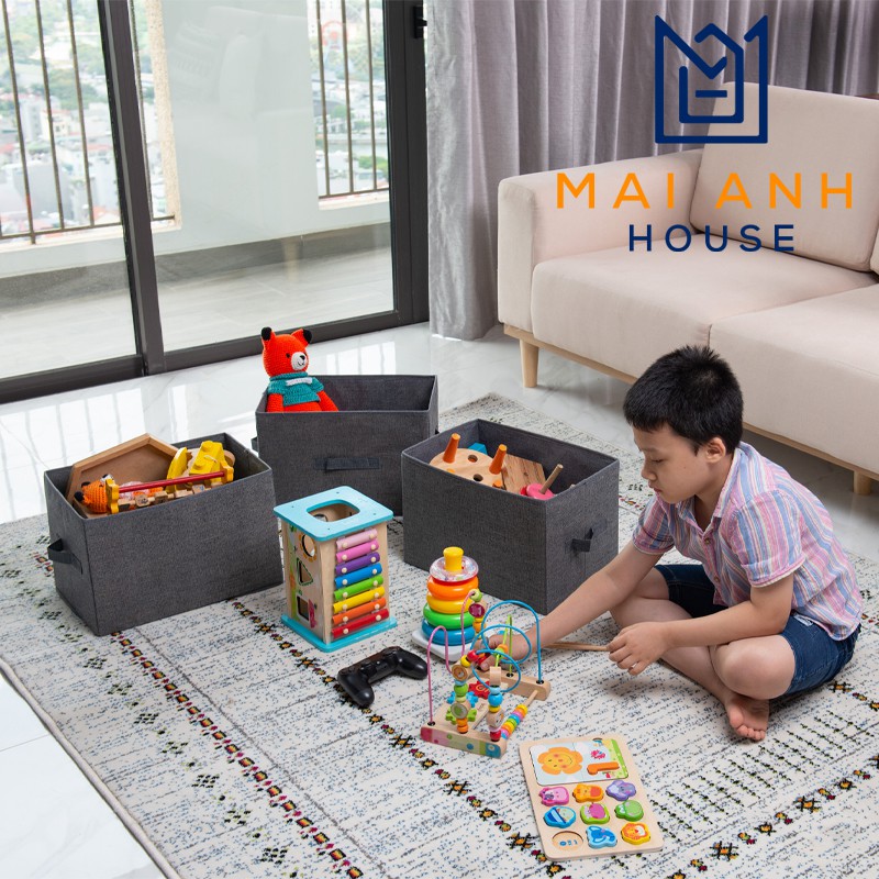 Bộ 3 hộp đựng đồ đa năng không nắp Mai Anh House, vải không dệt Yamazen xuất Nhật