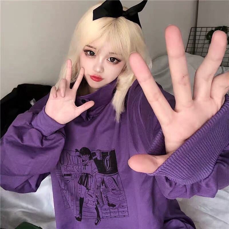 ÁO SWEATER 💜    💕💕 CỔ CAO TAY PHỒNG 💕 KIỂU DÁNG HOẠT HÌNH ANIME ✨ PHONG CÁCH NHẬT BẢN