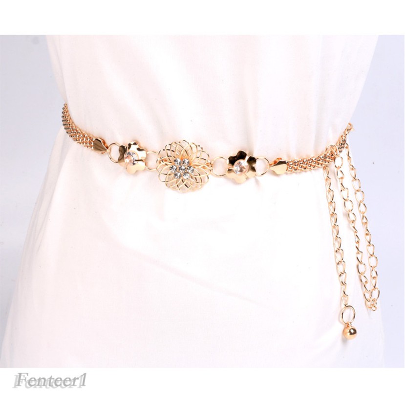 Dây nịt kim loại hình hoa đính đá có thể điều chỉnh kích cỡ