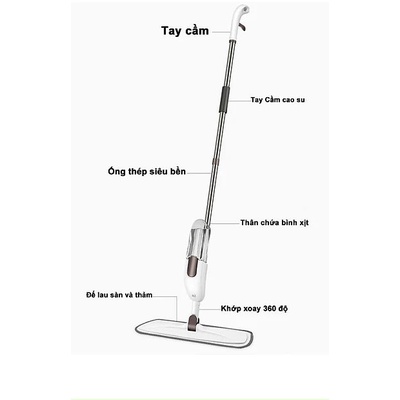 Cây Lau Nhà Phun Sương Chổi Lau Nhà Thông Minh Có Đầu Xoay 360 Độ Tiện Dụng
