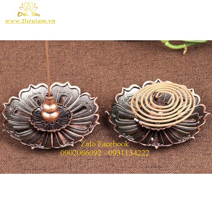 Lư xông trầm bằng đế cắm nhang sử dụng xông hương vòng, nhang không tăm và nụ trầm hương có hồ lô đồ thờ cúng đế hồ lô