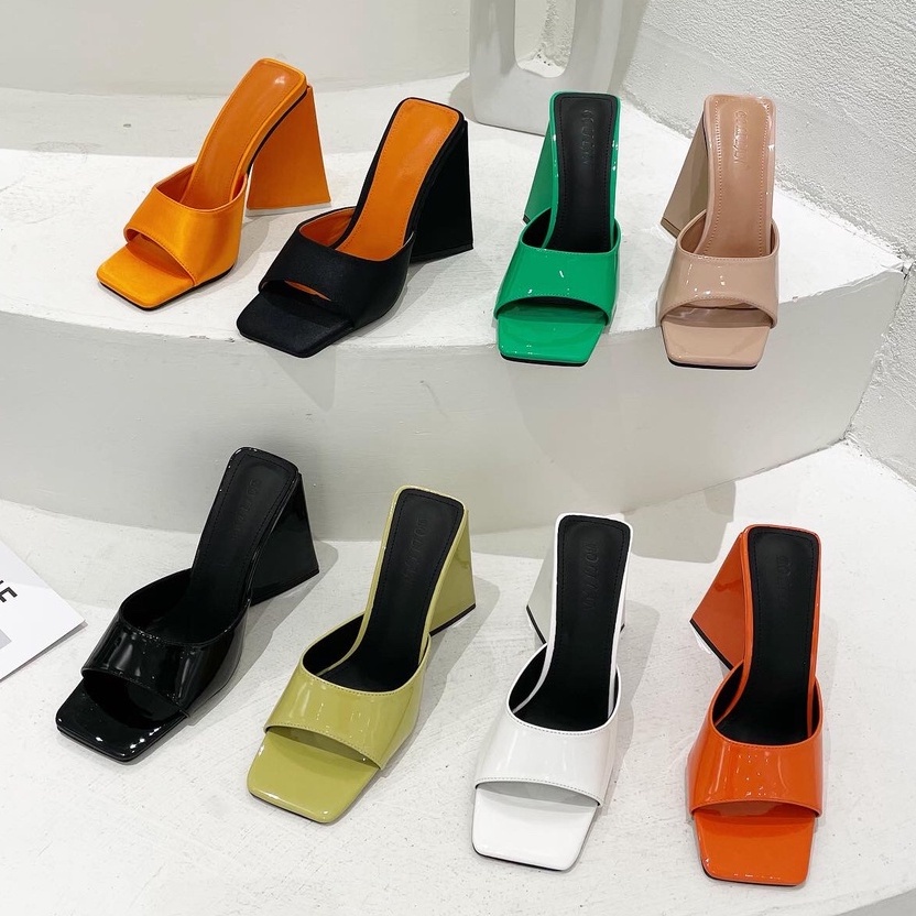 Dép cao gót, dép đi biển,có nhiều màu, 9 phân, mũi vuông, đế tam giác, thời trang hot trend, chất liệu da cao cấp