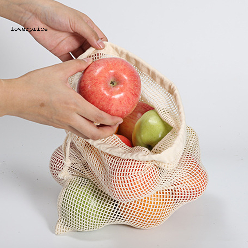 LP*Shopping Bag Reusable Large Capacity Cotton Fruit Vegetable Produce Mesh Tote for Outdoor