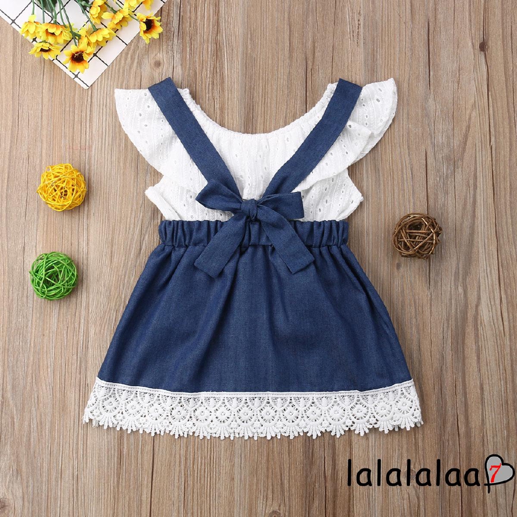 Set áo trễ vai + chân váy ren hoa dễ thương cho bé gái