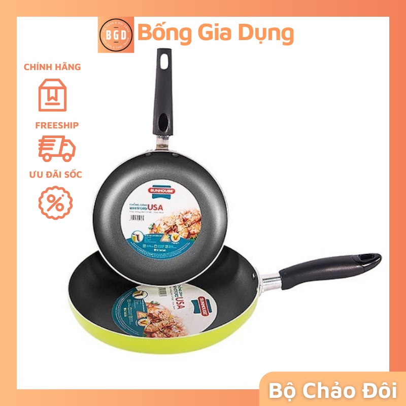 Bộ Đôi Chảo Siêu Chống Dính SUNHOUSE Kích Thước 18 và 24 cm