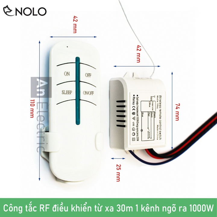 Công Tắc RF 1 Kênh Có Remote Điều Khiển Từ Xa 30m Tải Tối Đa 1000W Dùng Điều Khiển Máy Bơm Đèn Hệ Thống Tưới Tiêu