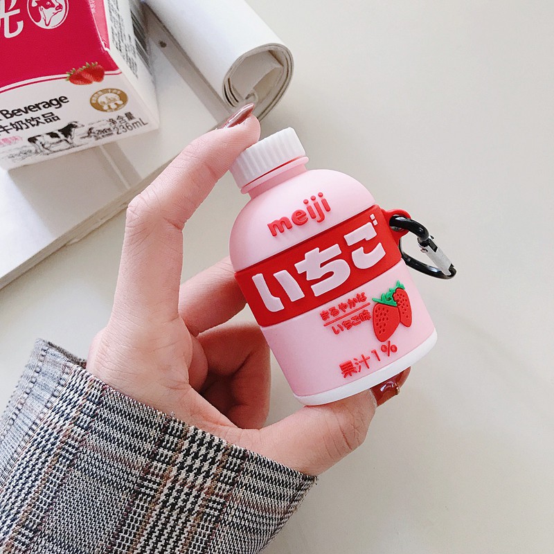 MEIJI Strawberry Chocolate Milk Box Airpods Pro Case cute soft silicone protective Cover for airpods 1/2/pro wireless bluetooth headsets