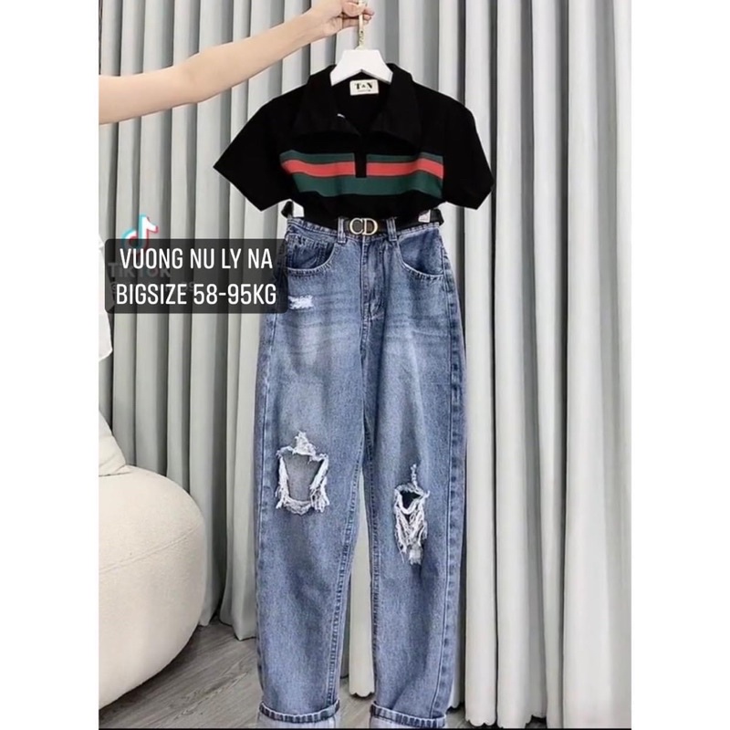 Baggy xanh Rách ko giãn- lưng cao-bigsize 58-98kg